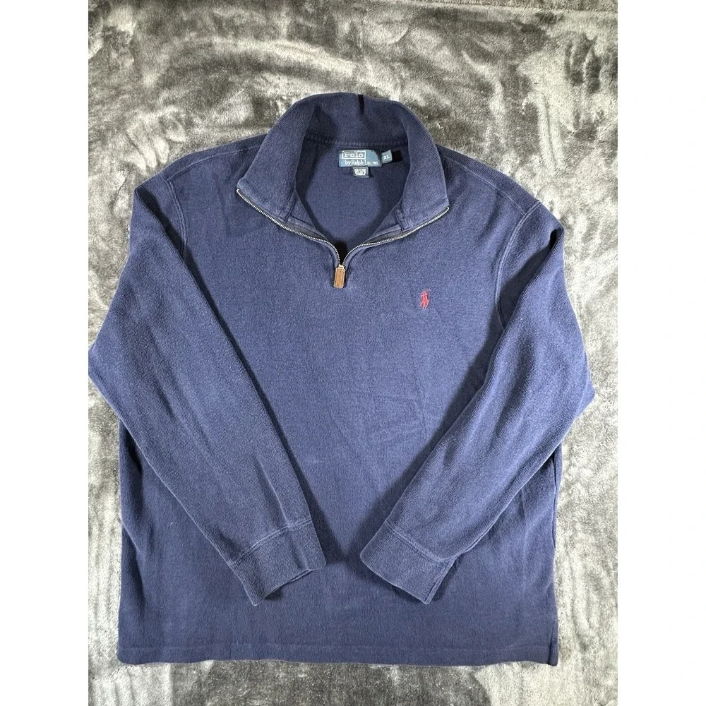 Vintage Polo‎ Ralph Lauren Quarter Zip Sweater Blue Cropped MENS XL VTG